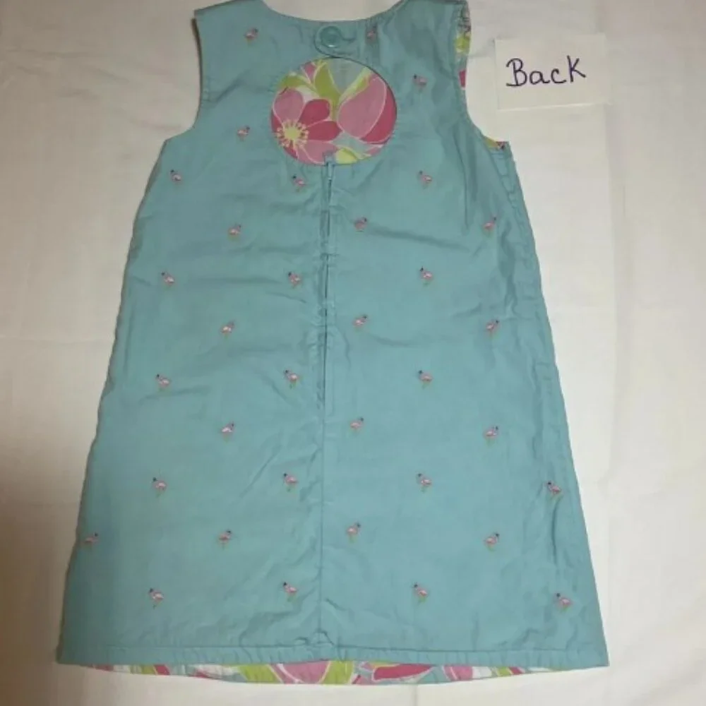 Gymboree Girls 4 Floral Flamingo Embroidered Reversible Sleeveless A-line Dress